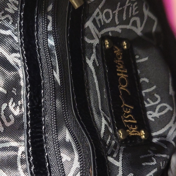 Betsey Johnson Pink Handbag with Gold Polka Dots and Black Bow and Strap - Picture 7 of 12